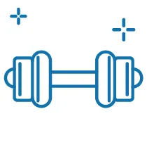 a blue and white illustration of a barbell