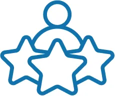 a blue star logo with a person