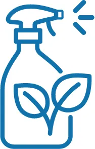a blue spray bottle with leaves