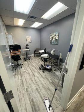 Medical off with medical equipment and cleaning supplies